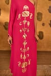 Shop_Masaba_Red Crepe Foil Printing One Shoulder Raspberry Wishdrop Kaftan _Online_at_Aza_Fashions
