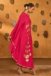 Masaba_Red Crepe Foil Printing One Shoulder Raspberry Wishdrop Kaftan _at_Aza_Fashions