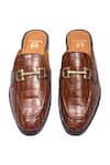 Shop_Domani_Brown Louis Croco Embossed Leather Buckle Mules _Online_at_Aza_Fashions
