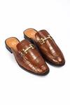 Buy_Domani_Brown Louis Croco Embossed Leather Buckle Mules _at_Aza_Fashions