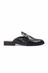 Domani_Black Louis Croco Embossed Leather Buckle Mules _Online_at_Aza_Fashions
