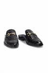 Buy_Domani_Black Louis Croco Embossed Leather Buckle Mules _Online_at_Aza_Fashions