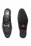 Shop_Domani_Black Louis Croco Embossed Leather Buckle Mules _at_Aza_Fashions