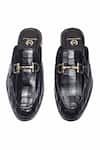 Shop_Domani_Black Louis Croco Embossed Leather Buckle Mules _Online_at_Aza_Fashions