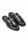 Buy_Domani_Black Louis Croco Embossed Leather Buckle Mules _at_Aza_Fashions