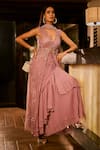 Buy_Babita Malkani_Lilac Georgette, Tulle Sequins V-neck Embellished Cape And Skirt Set _at_Aza_Fashions