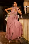 Buy_Babita Malkani_Lilac Georgette, Tulle Sequins V-neck Embellished Cape And Skirt Set _Online_at_Aza_Fashions
