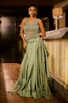 Buy_Babita Malkani_Mint Silk, Net Sequins, Beads V-neck Embroidered Lehenga And Blouse Set _at_Aza_Fashions