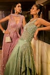 Babita Malkani_Mint Silk, Net Sequins, Beads V-neck Embroidered Lehenga And Blouse Set _at_Aza_Fashions