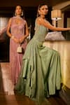 Buy_Babita Malkani_Mint Silk, Net Sequins, Beads V-neck Embroidered Lehenga And Blouse Set 