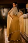 Shop_Babita Malkani_Olive Green Georgette Round Neck Embellished Cape And Dress Set _at_Aza_Fashions