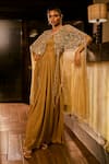 Buy_Babita Malkani_Olive Green Georgette Round Neck Embellished Cape And Dress Set _Online_at_Aza_Fashions