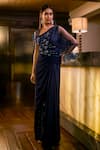 Babita Malkani_Navy Crepe, Net Sequins, Pearls, Beads V-neck Embellished Draped Jumpsuit _Online_at_Aza_Fashions