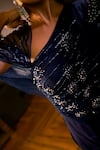 Shop_Babita Malkani_Navy Crepe, Net Sequins, Pearls, Beads V-neck Embellished Draped Jumpsuit _Online_at_Aza_Fashions