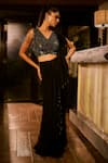 Shop Babita Malkani Black Georgette Sequins, Crystals V-neck And Embroidered Pre-draped Saree Set Online at Aza Fashions Shop_Babita Malkani_Black Georgette Sequins, Crystals V-neck And Embroidered Pre-draped Saree Set _Online_at_Aza_Fashions