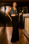 Buy Babita Malkani Black Georgette Sequins, Crystals V-neck And Embroidered Pre-draped Saree Set at Aza Fashions Buy_Babita Malkani_Black Georgette Sequins, Crystals V-neck And Embroidered Pre-draped Saree Set _at_Aza_Fashions