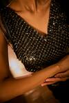 Babita Malkani Black Georgette Sequins, Crystals V-neck And Embroidered Pre-draped Saree Set at Aza Fashions Babita Malkani_Black Georgette Sequins, Crystals V-neck And Embroidered Pre-draped Saree Set _at_Aza_Fashions