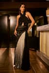 Shop_Babita Malkani_Black Georgette Sequins, Embroidery Halter Neck Draped Gown _Online_at_Aza_Fashions