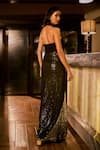 Shop_Babita Malkani_Black Georgette Sequins, Embroidery Halter Neck Draped Gown _at_Aza_Fashions