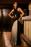 Buy_Babita Malkani_Black Georgette Sequins, Embroidery Halter Neck Draped Gown _at_Aza_Fashions