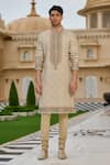Buy_Tarun Tahiliani_Brown Cotton, Poplin, Lycra Embroidery Printed Kurta And Churidar Set  _at_Aza_Fashions