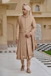 Tarun Tahiliani_Gold Georgette, Silk, Jacquard, Poplin, Lycra, Cotton Dori Sherwani Set _Online_at_Aza_Fashions