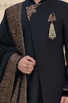 Buy_Tarun Tahiliani_Black Chanderi, Jacquard, Cotton, Suiting Embroidery, Achkan Sherwani Kurta Set 