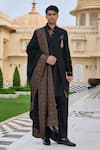 Shop_Tarun Tahiliani_Black Chanderi, Jacquard, Cotton, Suiting Embroidery, Achkan Sherwani Kurta Set 