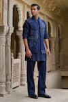 Buy_Tarun Tahiliani_Navy Dupion, Silk, Cotton, Jacquard Embroidery, Pearls Nehru Jacket Set _Online_at_Aza_Fashions