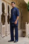 Shop_Tarun Tahiliani_Navy Dupion, Silk, Cotton, Jacquard Embroidery, Pearls Nehru Jacket Set _Online_at_Aza_Fashions