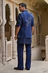 Shop_Tarun Tahiliani_Navy Dupion, Silk, Cotton, Jacquard Embroidery, Pearls Nehru Jacket Set _at_Aza_Fashions