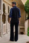 Shop_Tarun Tahiliani_Blue Cotton Satin, Velvet Embroidery Floral Waistcoat And Trouser Set _at_Aza_Fashions