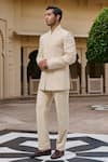 Buy_Tarun Tahiliani_Beige Georgette, Cotton Satin, Suiting Embroidery, Chikankari Bandgala Set _Online_at_Aza_Fashions