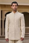 Shop_Tarun Tahiliani_Beige Georgette, Cotton Satin, Suiting Embroidery, Chikankari Bandgala Set _Online_at_Aza_Fashions