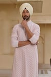 Tarun Tahiliani_Pink Georgette, Poplin, Lycra Embroidery, Chikankari Kurta And Churidar Set _Online_at_Aza_Fashions