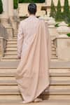 Shop_Tarun Tahiliani_Peach Georgette, Cotton, Jacquard Sequins, Embroidery Chikankari Sherwani Set _at_Aza_Fashions