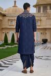 Shop_Tarun Tahiliani_Navy Georgette Embroidery Yoke Kurta And Dhoti Set _at_Aza_Fashions