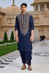 Buy_Tarun Tahiliani_Navy Georgette Embroidery Yoke Kurta And Dhoti Set _Online_at_Aza_Fashions