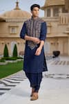 Buy_Tarun Tahiliani_Navy Georgette Embroidery Yoke Kurta And Dhoti Set _at_Aza_Fashions