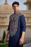 Shop_Tarun Tahiliani_Navy Georgette Embroidery Yoke Kurta And Dhoti Set _Online_at_Aza_Fashions