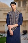 Tarun Tahiliani_Navy Georgette Embroidery Yoke Kurta And Dhoti Set _at_Aza_Fashions