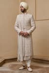 Buy_Tarun Tahiliani_Ivory Georgette, Silk, Jacquard, Poplin, Lycra, Cotton Dori Sherwani Kurta Set _at_Aza_Fashions