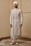 Buy_Tarun Tahiliani_Ivory Georgette, Silk, Jacquard, Poplin, Lycra, Cotton Dori Sherwani Kurta Set _Online_at_Aza_Fashions