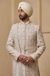 Shop_Tarun Tahiliani_Ivory Georgette, Silk, Jacquard, Poplin, Lycra, Cotton Dori Sherwani Kurta Set _Online_at_Aza_Fashions
