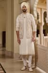 Buy_Tarun Tahiliani_Ivory Poplin, Lycra, Cotton Embroidery, Pearls Waistcoat Kurta Set _at_Aza_Fashions