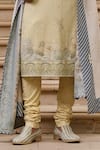 Shop_Tarun Tahiliani_Beige Poplin, Lycra, Cotton, Silk, Jacquard Pichwai Print Kurta And Shawl Set _Online_at_Aza_Fashions