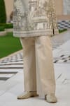 Buy_Tarun Tahiliani_Beige Cotton, Jacquard, Suiting Pichwai Print Kurta And Flared Trouser Set _Online_at_Aza_Fashions