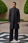 Buy_Tarun Tahiliani_Black Georgette, Cotton, Jacquard Embroidery, Diamonds Sherwani Trouser Set _at_Aza_Fashions