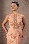Shop_Tarun Tahiliani_Pink Chiffon Pearls Halter Neck Gown _Online_at_Aza_Fashions