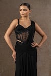 Tarun Tahiliani_Black Chiffon Embroidery, Sequins Sweetheart Neck, Corset And Concept Saree Set _Online_at_Aza_Fashions